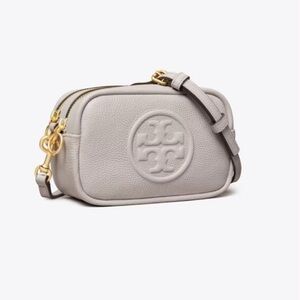 Tory Burch Gray Leather Crossbody Bag (Perry Bombe Mini Bag)